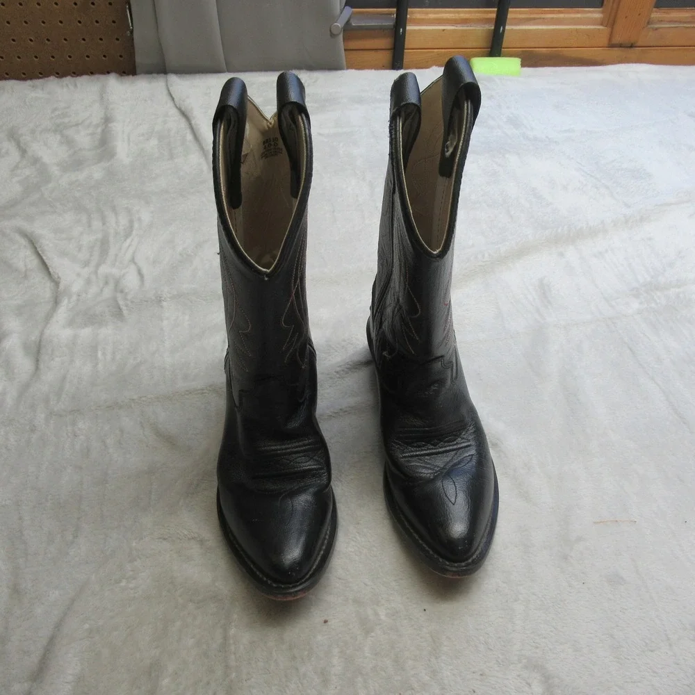 Cody James Boys 4D Western Boots Black Cowboy Red‎ Stitch Leather LIGHTLY USED